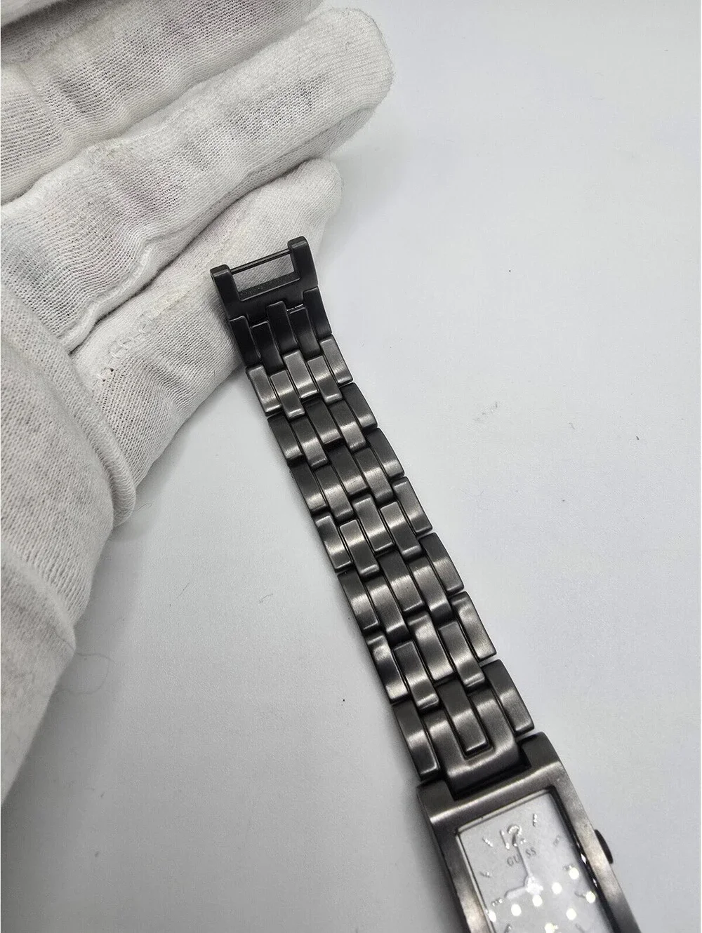 GUESS Women’s Quartz Analog Rectangle Watch Silver Dial Gray Stainless Bracelet